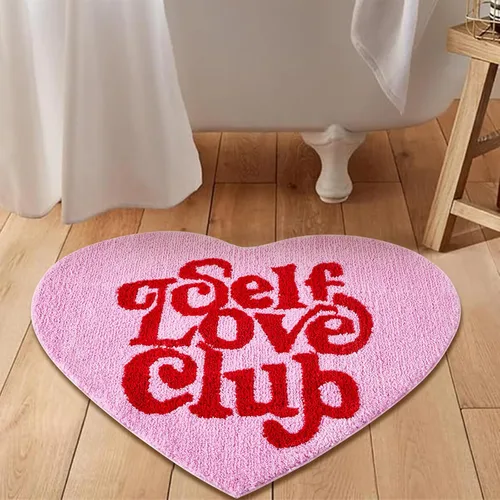 Vista 10 de Alfombra de baño verde bonita y divertida para dormitorio, baño, SELF Love Club de felpa moderna y genial decoración de San Valentín, regalo