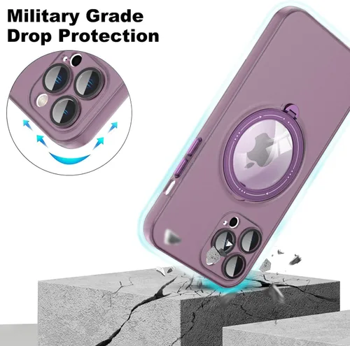Vista 4 de Funda para iPhone 12, compatible con MagSafe, con protector de lente de cámara y kiskstnad ligera y translúcida mate, borde suave, a prueba