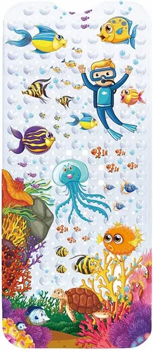 Vista 18 de Tapete de baño para bebé para niños, tapete antideslizante sin BPA para niños, tapete de dibujos animados antideslizante con ventosas y agujeros
