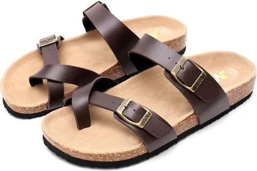 Vista 7 de Women's Cork Footbed Sandals - Cow Suede Slide Sandals for Women Toe Loop with Adjustable Strap Buckle Open Toe Beach Sandals