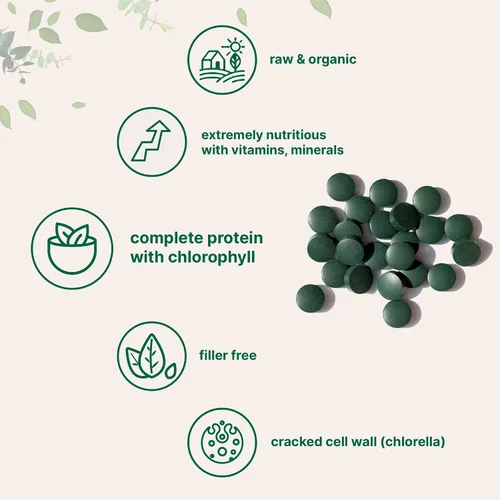 Vista 5 de Micro Ingredients Tabletas orgánicas de Chlorella Spirulina de 3000 mg y vitamina D3 5000iu + K2 100mcg paquete de 2 unidades Pared celular
