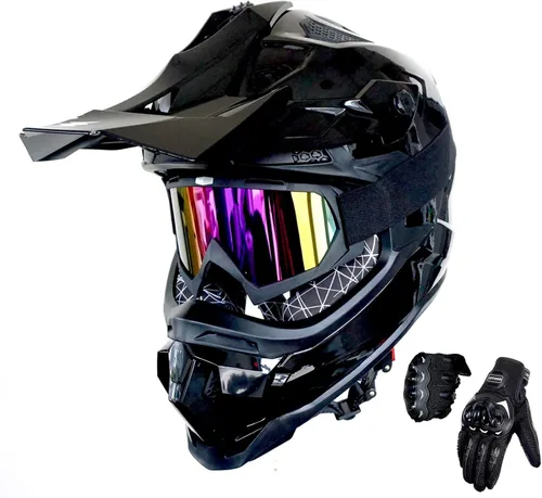 Vista 16 de 1Storm - Casco de motocross para adulto ATV Dirt Bike BMX MX, estilo pista de montaña JH601; paquete de casco de fibra de carbono negro, gafas