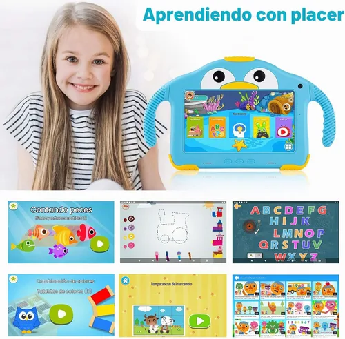 Vista 2 de Tablet para niños pequeños Tablet Android para niños con WiFi doble cámara 1GB 32GB almacenamiento 1024 x 600 pantalla táctil modo de control Rosa