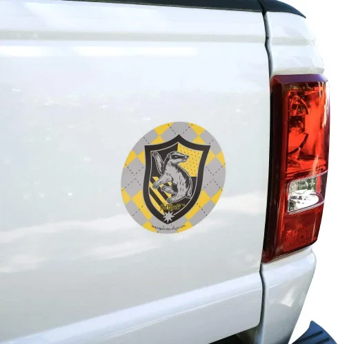 Vista 4 de Harry Potter Hufflepuff Plaid Sigil Automotive Car Window Locker Circle Bumper Sticker