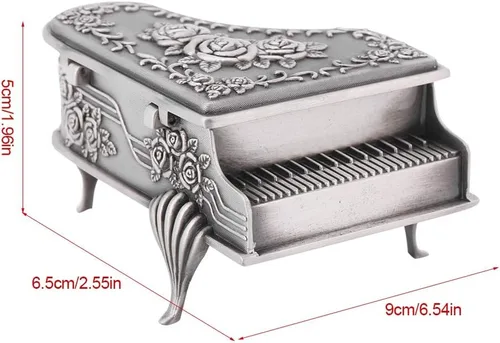 Vista 9 de Joyero de aleación de zinc tallado en forma de piano, con diseño de flor de rosa, organizador de almacenamiento de joyas, organizador