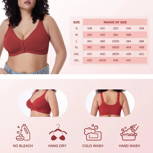Vista 7 de Starmiss Sujetador de cierre frontal para mujer, sin costuras, cobertura completa, soporte de espalda, brasier de postura inalámbrico