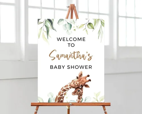 Vista 23 de Letrero de bienvenida con texto en inglés "Oh Boy Safari Animals Baby Show", cartel de bienvenida para baby shower, cartel de bienvenida para baby