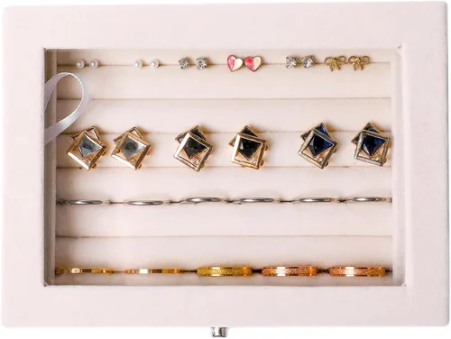 Vista 5 de Frebeauty Bandeja organizadora de anillos de terciopelo pequeña Beige