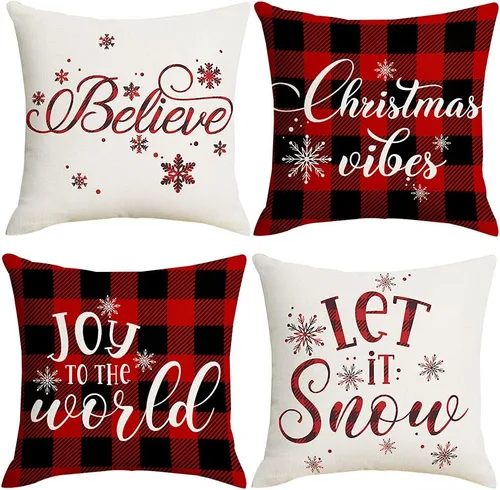 Vista 9 de Artmag Juego de 4 fundas de almohada de Navidad de 16 x 16 pulgadas, decoración de casa de campo Hello Winter Gnomes Merry Bright fundas de almohada