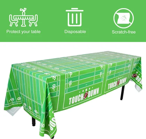 Vista 3 de Gatherfun Mantel desechable de plástico para fiesta temática de fútbol, para decoración de fiesta de cumpleaños, fiesta de fútbol, 1 paquete de 54 x