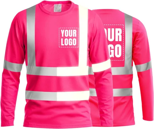 Vista 31 de La alta visibilidad reflexiva de las camisetas de la seguridad del logotipo de encargo Hola Vis de Verde neón - Estilo 8