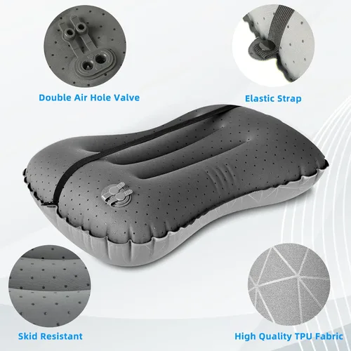 Vista 24 de Crisonky Almohada de camping – Almohada inflable – Almohadas de viaje para mochilero y avión, soporte lumbar 2.0 almohadas inflables, ultraligeras
