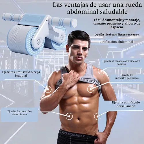 Vista 3 de RODILLO DE ABDOMINIO DE REBOTE AUTOMÁTICO: Rodillo abdominal de rebote automático para ejercicio con rodilleras, diseño de equilibrio de doble rueda
