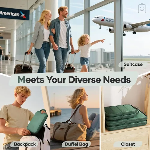 Vista 9 de Veken Juego de 11 cubos de compresión para artículos esenciales de viaje, bolsas organizadoras compresibles expandibles grandes para ropa, bolsas