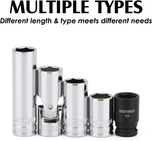 Vista 6 de MIXPOWER 5 piezas de enchufe de 1/4" de 6 puntos de tamaño único de 10 mm, juego de enchufes de 10 mm, enchufe magnético, junta universal, enchufe