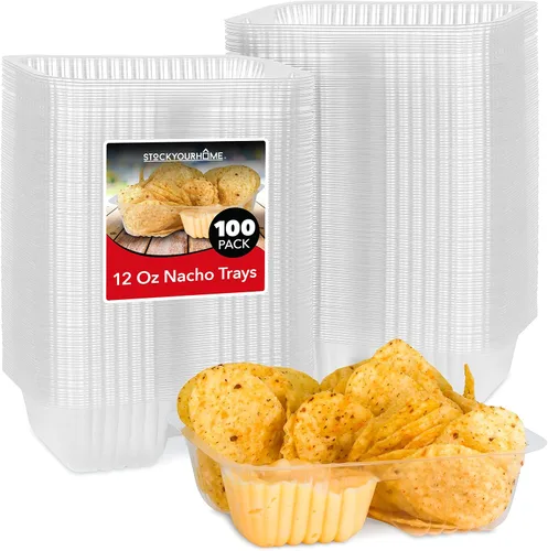 Vista 8 de Bandejas de plástico para nachos de 12 onzas (paquete de 50) bandeja desechable pequeña para nachos y salsa de queso, suministros de soporte