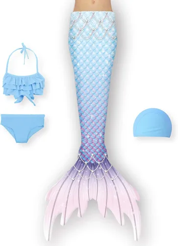 Vista 2 de Gesikai01 Juego de 6 piezas de traje de baño de sirena para natación traje de sirena traje de baño para niñas regalo de cumpleaños de 3 a 12 años