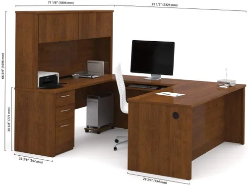 Vista 4 de Bestar Embassy - Escritorio ejecutivo en forma de U (72 W, con pedestal y cabina, color chocolate oscuro)