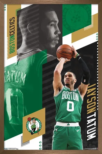 Vista 17 de Trends International NBA Boston Celtics - Póster de pared de Jayson Tatum 19, 14.725 x 22.375 pulgadas, versión enmarcada de madera de granero