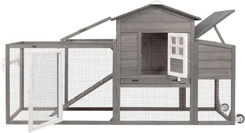 Vista 12 de Gowoodhut Gallinero con caja de anidación grande móvil - Patio trasero de madera para gallinero al aire libre, jaula de aves de corral al aire
