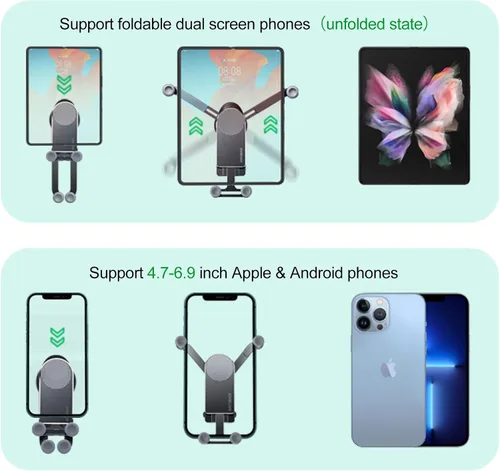 Vista 2 de Z Fold 4 - Soporte de automóvil para ventana de parabrisas de salpicadero, aluminio 2 modos para Samsung Galaxy Z Fold 6 5 4 3 2 Accesorios y iPhone