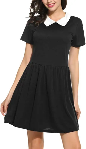 Vista 4 de POGT Womens Halloween Costume Wednesday Addams Costume School Girl Costume Dress
