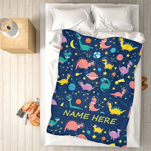 Vista 7 de YESCUSTOM Manta de forro polar de dinosaurio personalizada para niños y niñas, manta de texto personalizada para regalo de cumpleaños y ducha