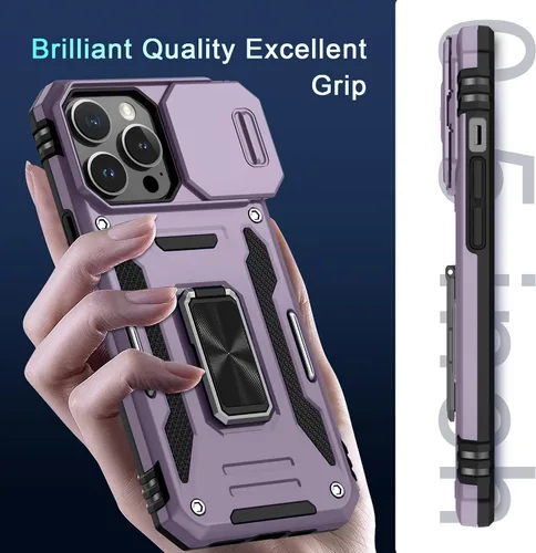 Vista 142 de DEERLAMN Funda para iPhone Xs Max con funda deslizante para cámara + protector de pantalla, soporte giratorio de anillo de grado militar a prueba