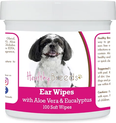 Vista 180 de Healthy Breeds Affenpinscher Toallitas de limpieza de oídos con aloe y eucalipto para perros, 100