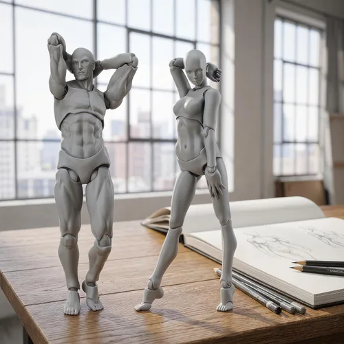 Vista 5 de AXITWXIT Cuerpo Kun Artista Maniquí Figura Suministros de Dibujo Herramientas de Dibujo, Maniquí para Artistas Figuras de Dibujo Modelo para Gris