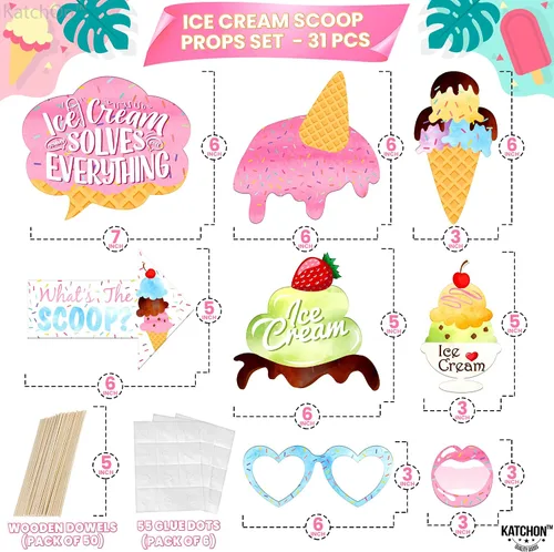 Vista 3 de KatchOn, Accesorios para cabina de fotos de helados – Paquete de 31 Accesorios de fotos de helados para decoraciones de fiesta de helado