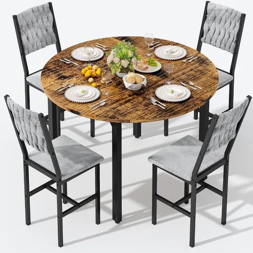 Vista 11 de AWQM Round Dining Table Set for 4, Velvet Chair, Kitchen Table Set, Grey