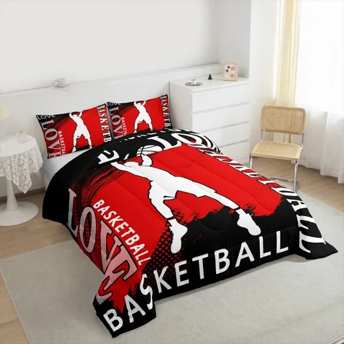 Vista 3 de Feelyou Juego de edredón de baloncesto para niñas y niños, juego de ropa de cama con juegos de pelota, decoración de habitación, regalo para amantes