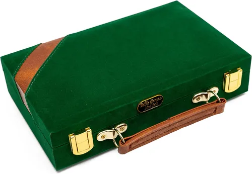 Vista 2 de Bello Games New York, Inc. Fashion Avenue - Juego de dominó de torneo de tamaño jumbo con ruedas en una funda de terciopelo verde