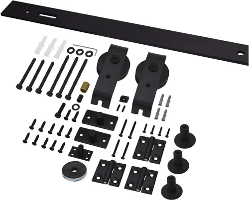 Vista 3 de Nuk3y - Kit de herrajes para puerta corrediza de granero, color negro (riel de 38-3/16 pulgadas)