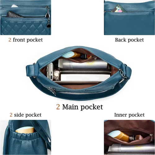 Vista 5 de Bolso cruzado para mujer, bolso de hombro suave de piel sintética, bolso mediano y espacioso, bolso de mano de moda con asa superior