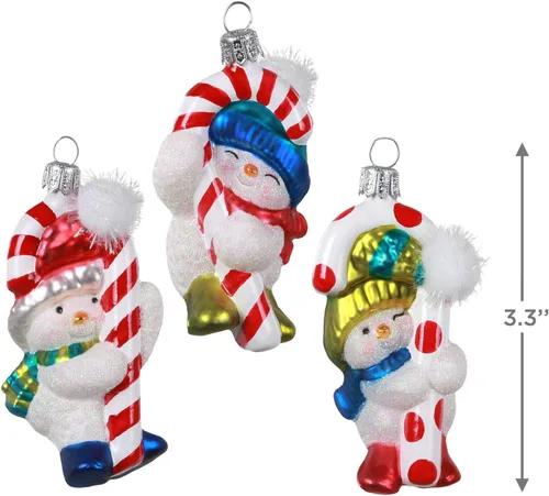 Vista 3 de Hallmark Keepsake Adornos de Navidad 2020, trío de muñeco de nieve, vidrio soplado, juego de 3, 2999QK1424