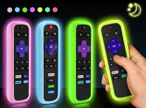 Vista 16 de （2 Pack） ONEBOM Cover for Roku Remote, Silicone Case for Hisense/TCL Roku TV Steaming Stick Express Control, Universal Remote Sleeve Skin（Green Blue
