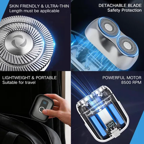 Vista 4 de Mini afeitadoras eléctricas para hombre Razor Face IPX7 Waterproof Wet Dry Cordless Razor with 3 Floating Blades LED Display for Travel Home USB