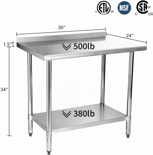 Vista 2 de STABLEINK Mesa de acero inoxidable con protector contra salpicaduras de 30 Con Backsplash