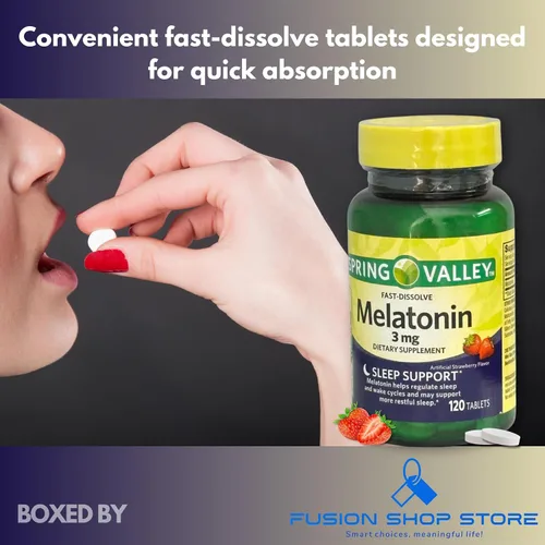 Vista 3 de Melatonina 3 mg - Tabletas de disolución rápida, 120 unidades (paquete de 1), en caja por Fusion Shop Store