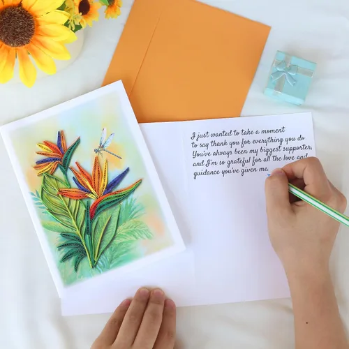 Vista 5 de KingKraft Tarjeta de felicitación de pájaro del paraíso Quilling, tarjeta de cumpleaños, tarjeta de aniversario para esposa, marido, tarjeta