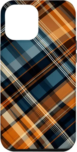 Vista 25 de Funda para iPhone 16 Navy Black and Orange Plaid Halloween Otoño Calabazas