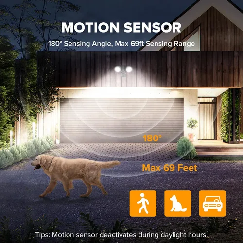 Vista 4 de UME Paquete de 2 Luces LED de Seguridad de 32W 3500 Lúmenes con Sensor de Movimiento para Exteriores, Luz Diurna 5000K, IP65 Impermeable, del Negro