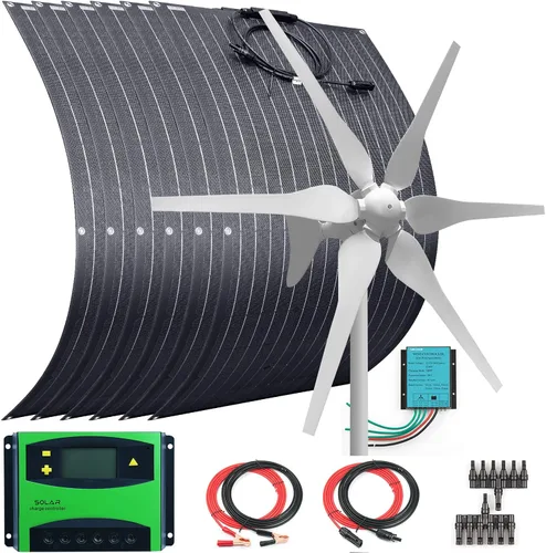 Vista 17 de Kit solar eólico de 500 W, sistema de 12 V fuera de la red: generador de turbina eólica de 400 W + 1 panel solar flexible ETFE de 100 W +