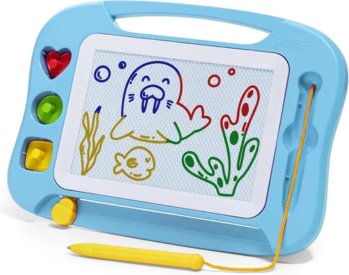 Vista 13 de SGILE Tablero magnético de dibujo para niños, juguetes para niños pequeños de 1, 2, 3, 4 años, bloc de bocetos y bocetos con 4 sellos, juguetes