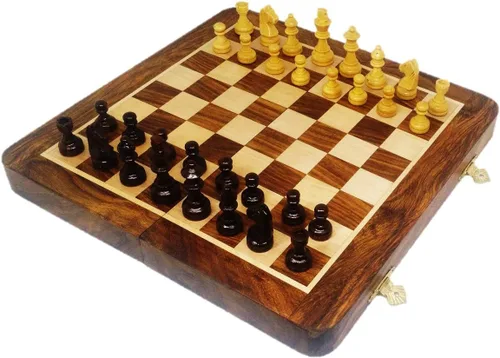Vista 2 de RoyalChessMall-Juego de ajedrez magnético de madera de 10 pulgadas de palisandro dorado
