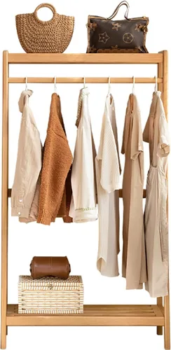Vista 9 de Perchero de madera maciza, perchero con estantes para dormitorio, sala de estar, entrada, 16 x 20 x 63 pulgadas, madera de roble, natural