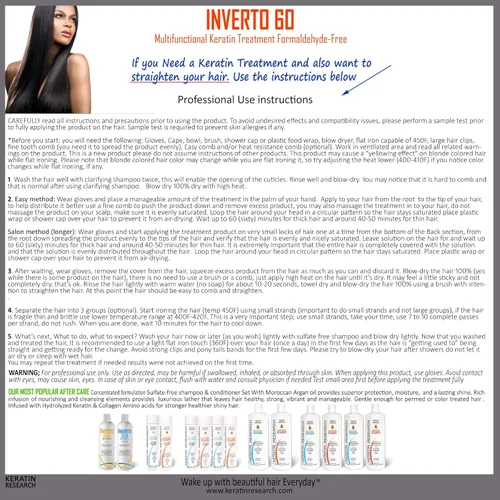 Vista 10 de INVERTO 60 Advanced Gel Complex Brazilian Keratin Hair Blowout Treatment Formaldehyde Free Straightening Smoothing and Repair Damaged Hair Keratin