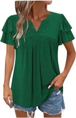 Vista 17 de Blusas para mujer, elegantes, casuales, de verano, de manga corta, plisadas, holgadas, suaves, cómodas, de moda a01 blanco
